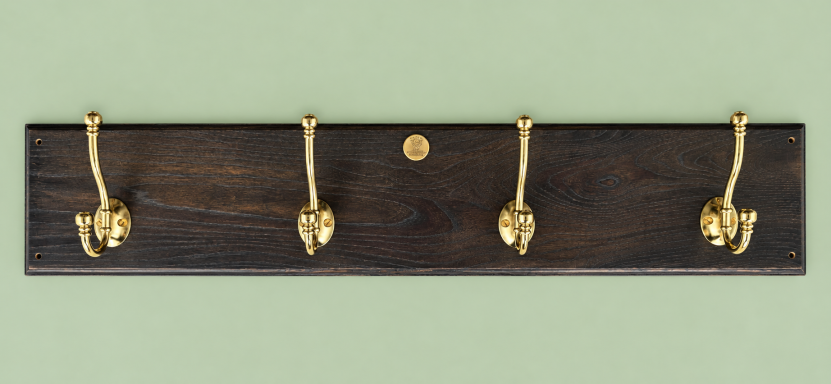 Wall Coat Rack - Four Hook Brass